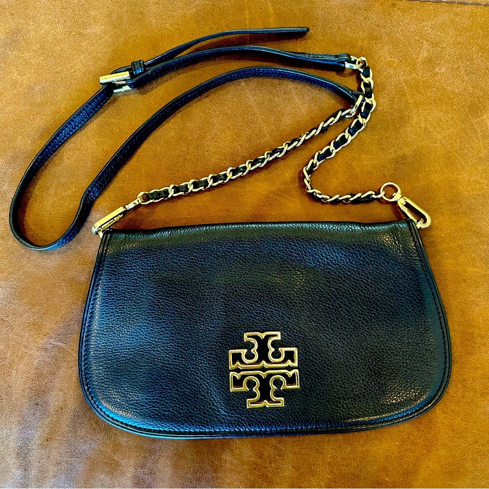 Authentic Tory Burch chain clutch bag shoulder bag black leather